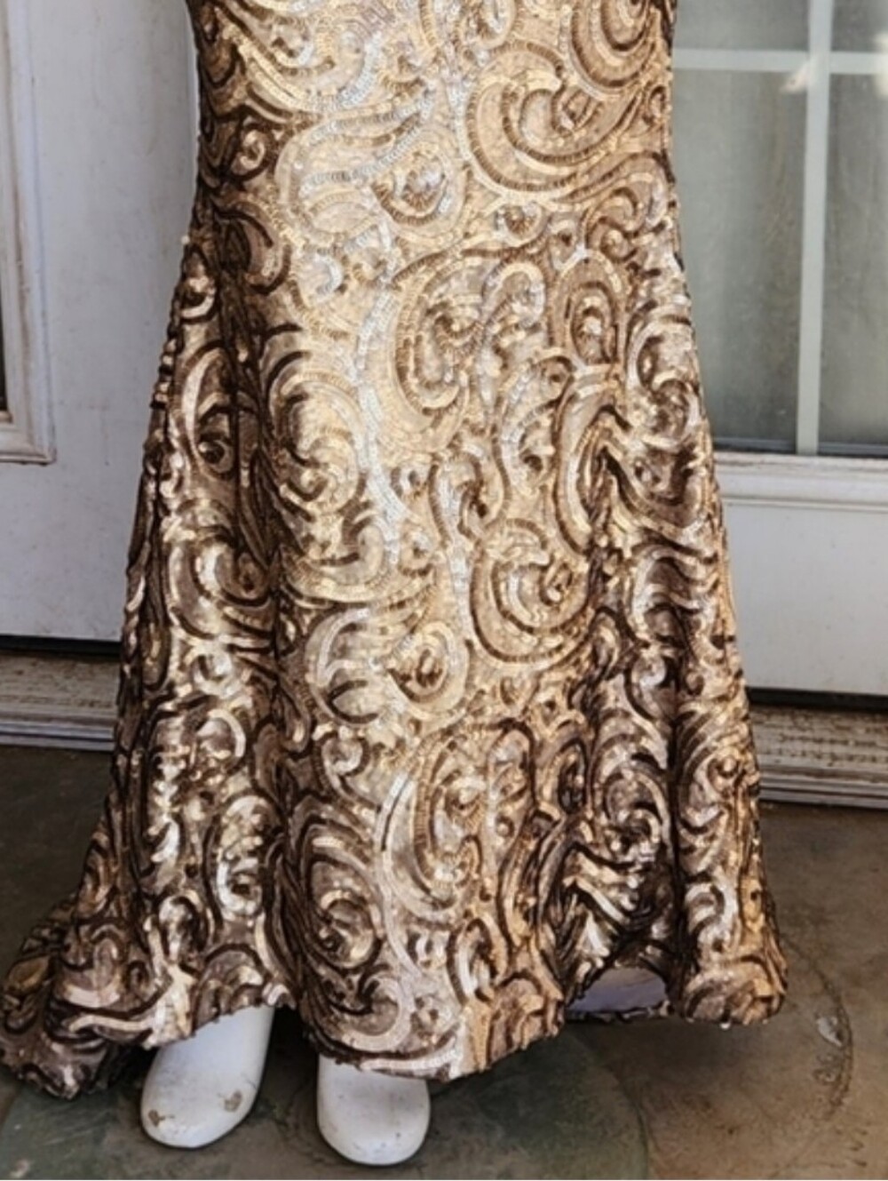 Couture Gold Sequin Embellished Evening Gown - Picture 2 of 5